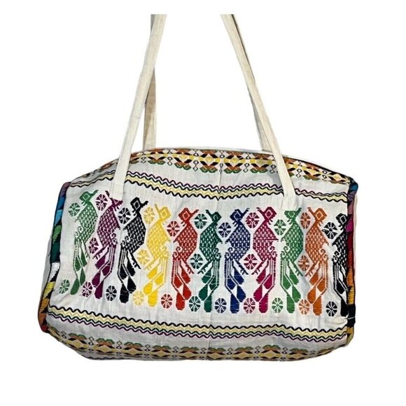 Handmade Woven Bag Embroidery Cylinder Quilted Barrel Shoulder Peacock Boho Folk - Picture 1 of 15